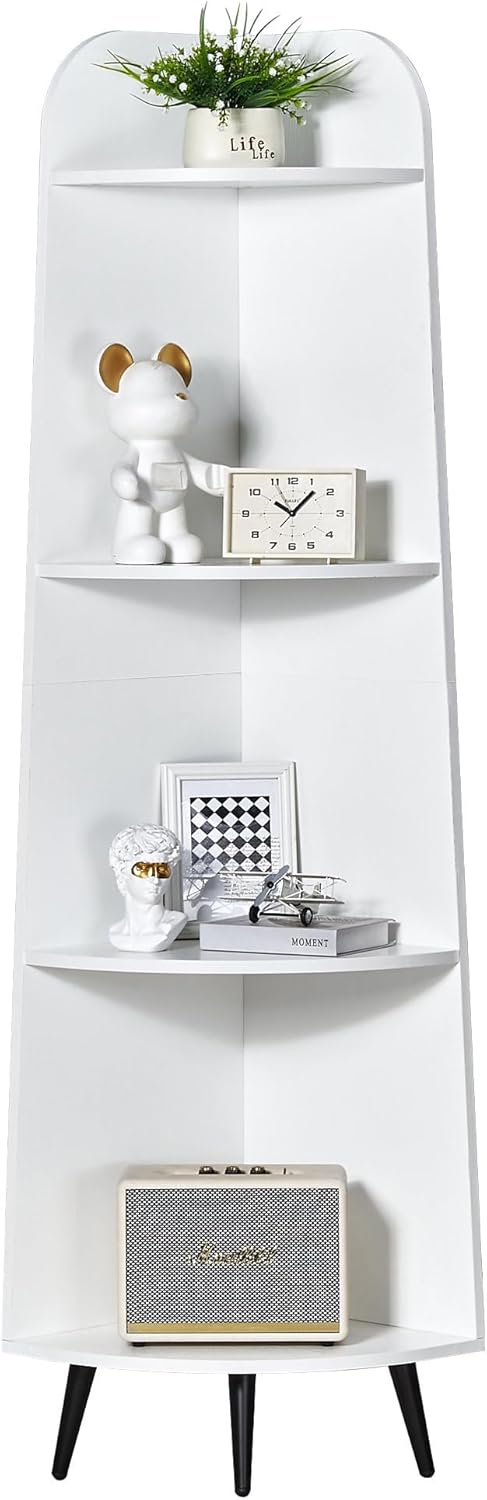 VECELO Large Tall Corner Shelf, 66.93" H 4-Tier Corner Storage Organizer, Freestanding Corner Display Rack for Living Room Bedroom Home Office, White