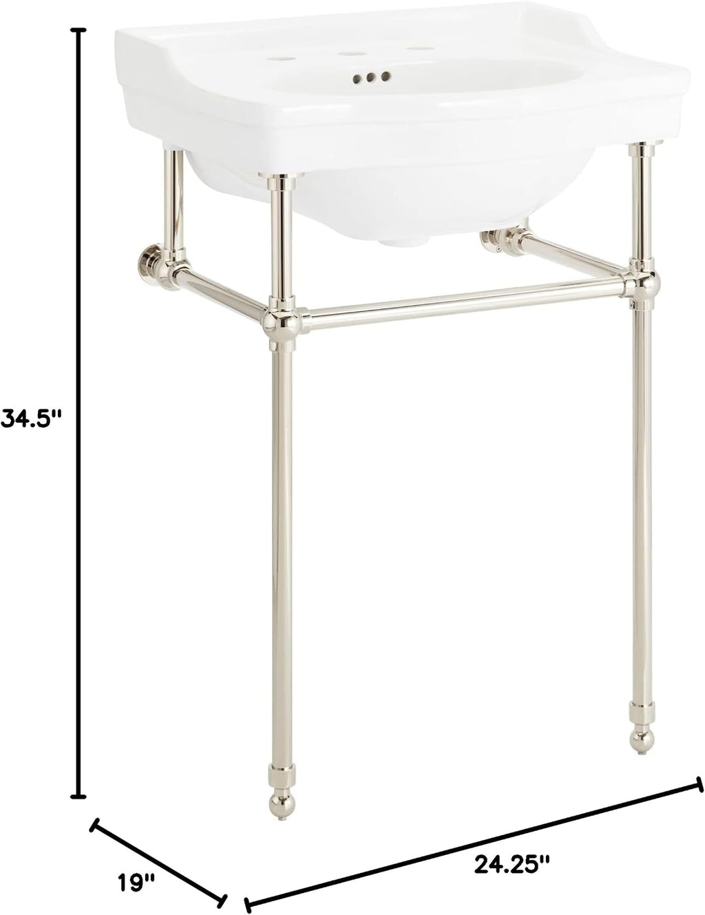 Signature Hardware 480504 Cierra 24-1/4" Vitreous China Console Bathroom Sink with 3 Faucet Holes at 8" Centers