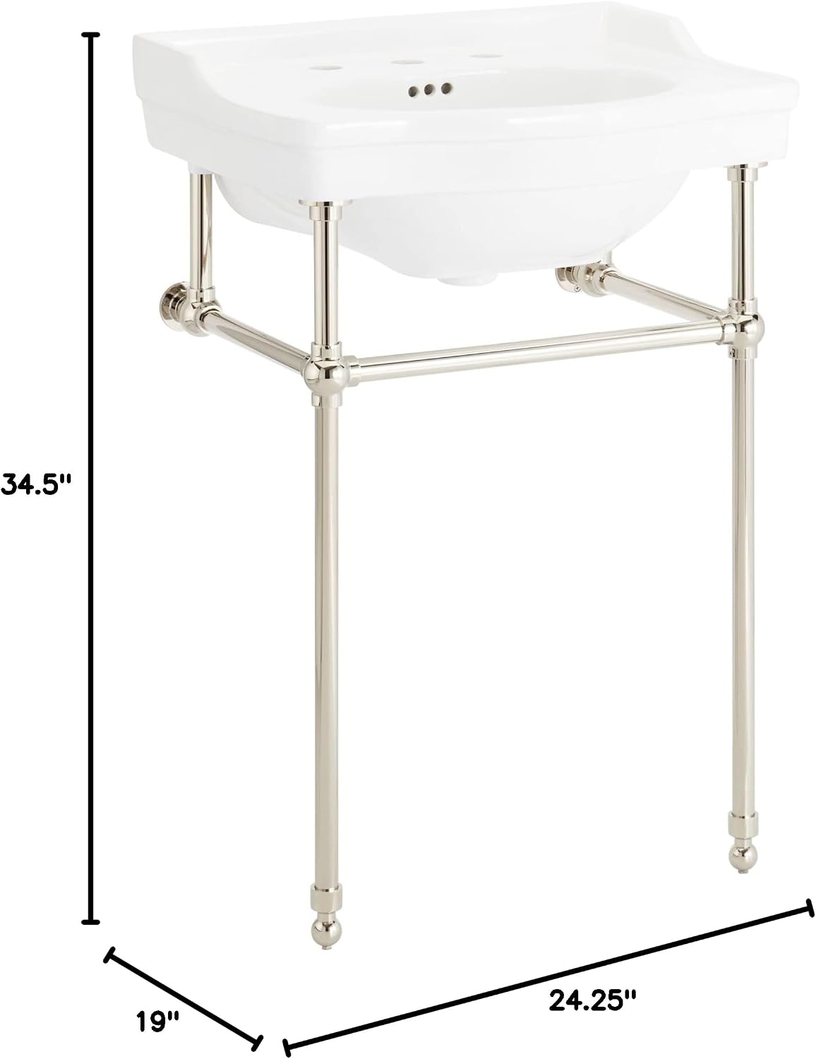 Signature Hardware 480504 Cierra 24-1/4" Vitreous China Console Bathroom Sink with 3 Faucet Holes at 8" Centers