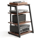 FITUEYES 4-Tier AV Media Stand Corner Shelf for Record Player Wooden Stereo Cabinet Audio Rack Tower with Height Adjustable Wooden Shelves for ps4 (Walnut)