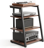 FITUEYES 4-Tier AV Media Stand Corner Shelf for Record Player Wooden Stereo Cabinet Audio Rack Tower with Height Adjustable Wooden Shelves for ps4 (Walnut)