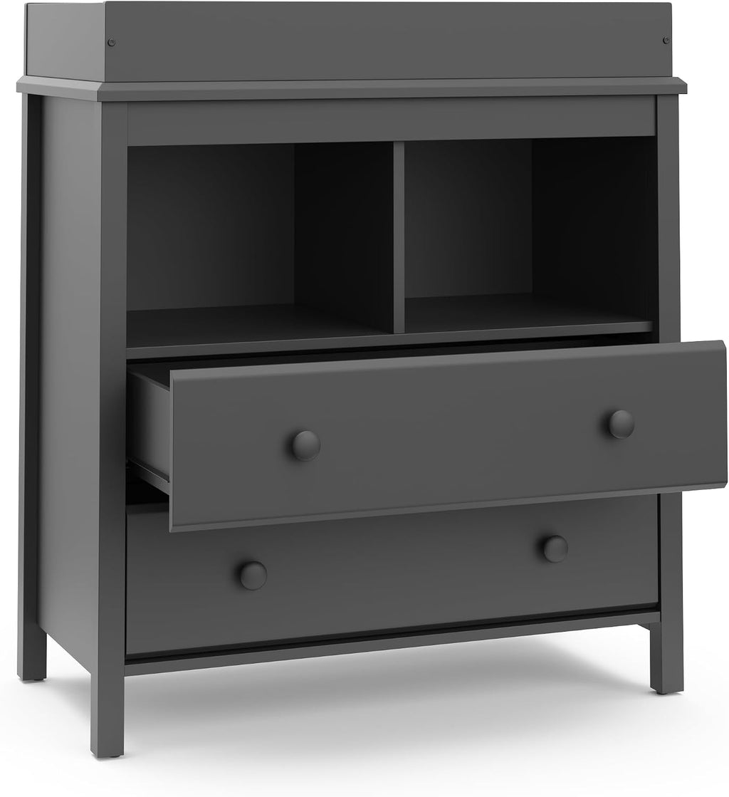 Storkcraft Alpine 2 Drawer Changing Table Chest, Gray | GREENGUARD Gold Certified, Dresser for Nursery, Changing Table with Drawers, Removable Changing Table Topper