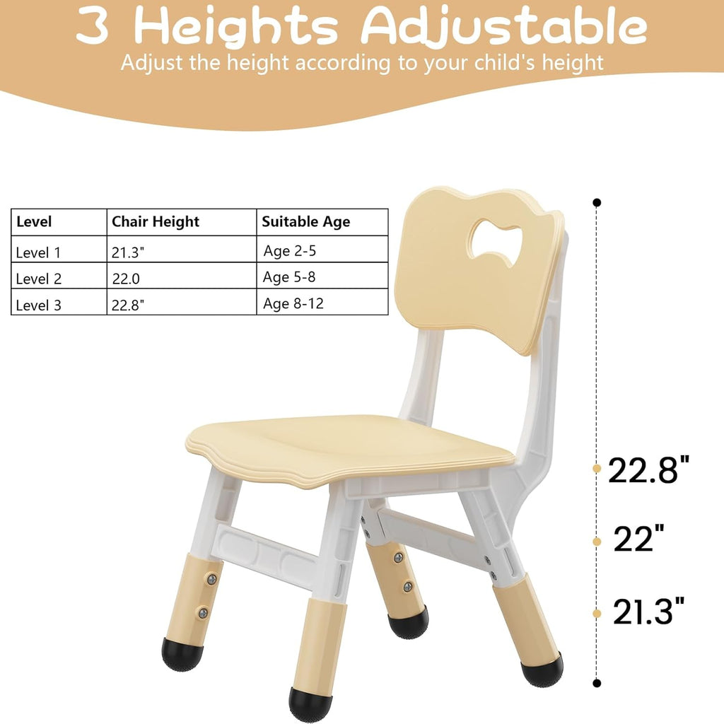 GAOMON Kids Chair, 3 Level Height Adjustable Kid Chair, Plastic Toddler Chairs for Children Boys Girls Age 2-6, Suitable for Home Family Classroom Nursery Indoor Use (2 Pack, Natural)