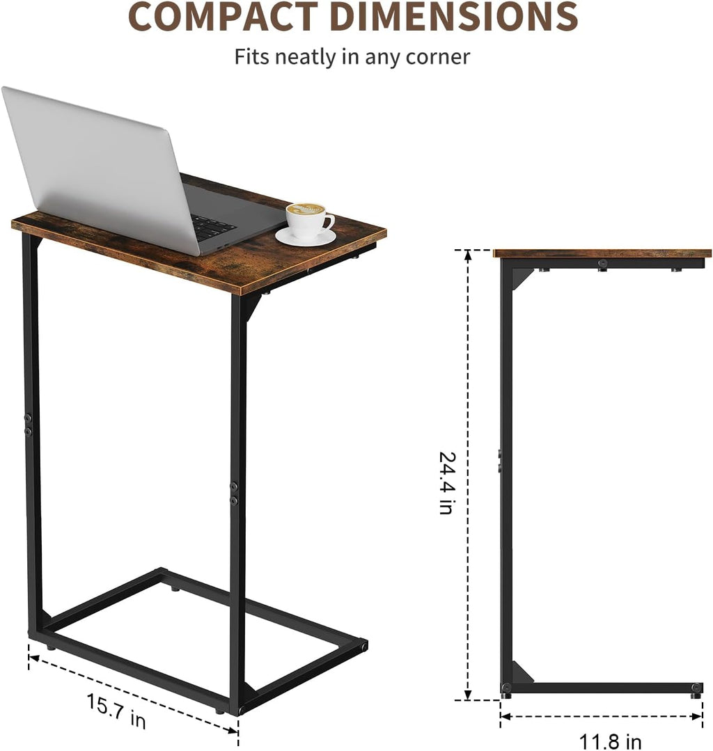 C Shaped End Tables Set of 2, Couch Tables that Slide Under Sofa, High Table TV Trays for Living Room & Bedroom, Modern Side Tables with Sturdy Metal Frame, Rustic Brown (Rustic Brown)