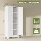 RAVIGIN Farmhouse Storage Cabinet,72" H Metal Pantry Cabinet with Barn Doors and Adjustable Shelves,72" H 6-Tier Rustic Pantry Organizers for Kitchen,Dining Room,White