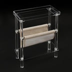 Acrylic Narrow Side Table for Small Spaces, 7" W×23.9" H x 15.7" L Slim End Table with Magazine Holder, Clear Skinny Bedside Table Nightstand for Living Room, Bedroom, Sofa