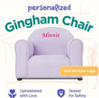 Keet Personalized Gingham Kids Chair with Custom Name Embroidery, Soft Microsuede Fabric, Padded Cushion, Wooden Frame, Ages 2-5, Comfortable & Stylish Toddler Armchair for Playroom & Bedroom.