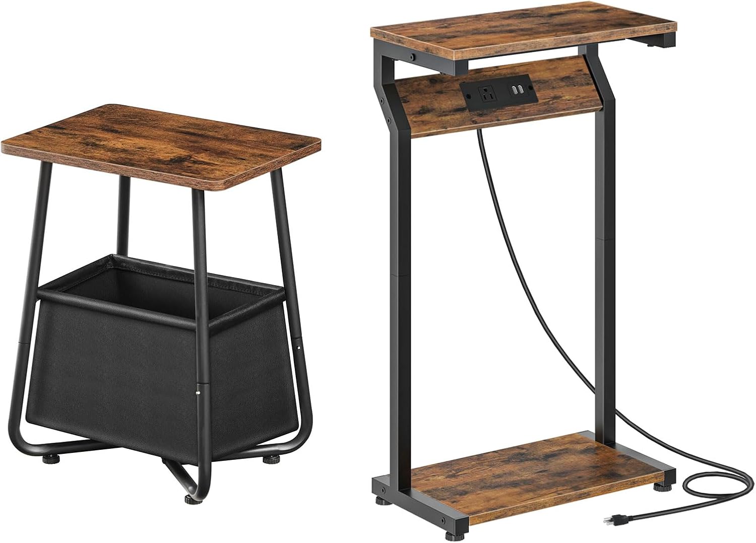CHOEZON Small Side Table and Narrow Side Table with Charging Station Bundle, Couch Table for Small Spaces, Slim Bedside Table, for Nursery, Living Room, Bedroom, Rustic Brown TBZ13BF-TBZ27UBF