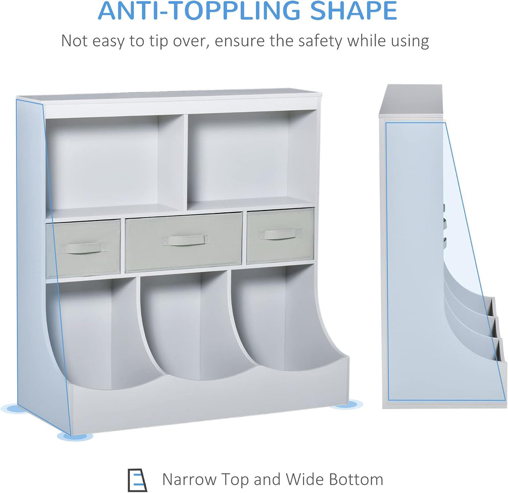 Bookcase, Toy Storage Organizer Cabinet, Children Display Bookshelf with Drawers for Toys, Clothes, Books, Grey