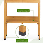 Outvita Outdoor Garden Potting Bench Table Work Bench with 2 Drawer, Storage Shelf, Metal Tabletop, 3 Hooks for Horticulture, Natural Wood