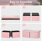 Folding Ottoman Bench with Storage - 34Inches Teddy Velvet Foot Stool Ottoman Bench, Padded Seat, Storage Chest,Blanket Store, for Entryway Livingroom and Bedroom,Pink (34" D x 13" W x 13" H)
