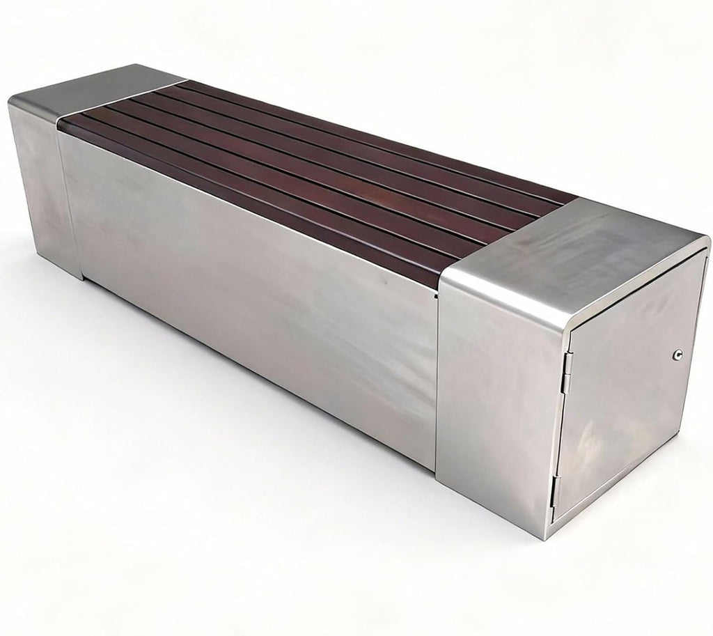 Outdoor Bench with Storage Function, Featuring Solid Wood seat and Metal Frame, with Doors on Both Sides, Suitable for Parks, patios, and porches 120cm