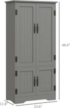 48.5" Kitchen Pantry Cabinet, Compact Farmhouse Storage Cabinet Organizer with 2 Adjustable Shelves and 4 Beadboard Doors for Dining Room, Gray,11.8 * 23.5 * 48.5