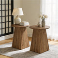 Solid Wood End Table Set of 2, 19” Round Side Table with Trapezoid Base for Small Spaces, Living Room, Easy Assembly, Vintage Brown