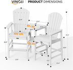 VINGLI Tall Adirondack Chairs Set of 2, All Weather HDPE Bar Height Adirondack Chair with Double Trays, Adirondack Barstools for Balcony, Poolside, Backyard and Patio (White)