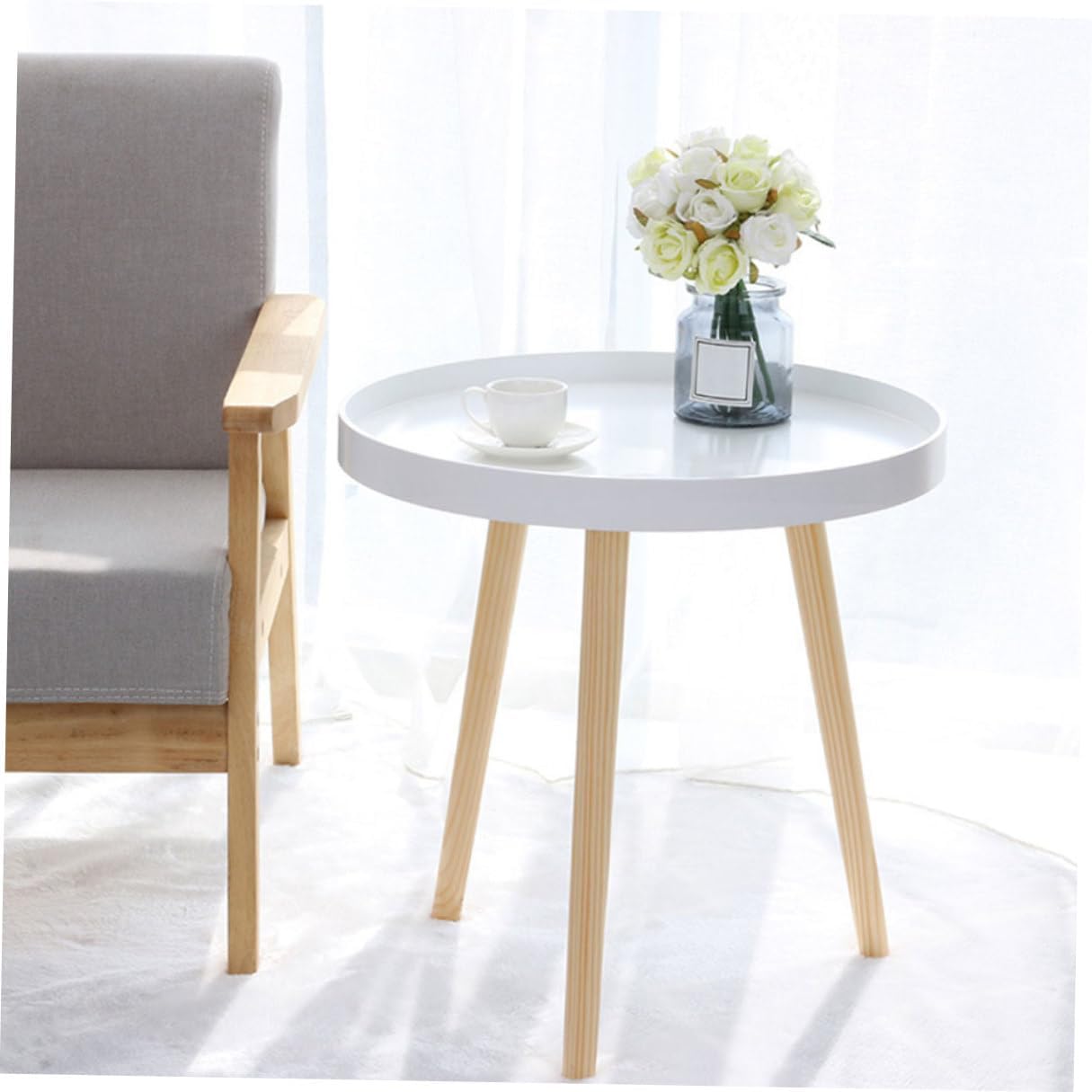 Levemolo Mini Round Sofa Side Table Nordic Style Household Corner Table White for Living Room Balcony Use