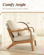 Karl home Accent Chair Mid-Century Modern Chair with Pillow Linen Fabric Upholstered Lounge Arm Chair with Solid Wood Frame & Soft Cushion for Living Room, Bedroom, Balcony, Beige