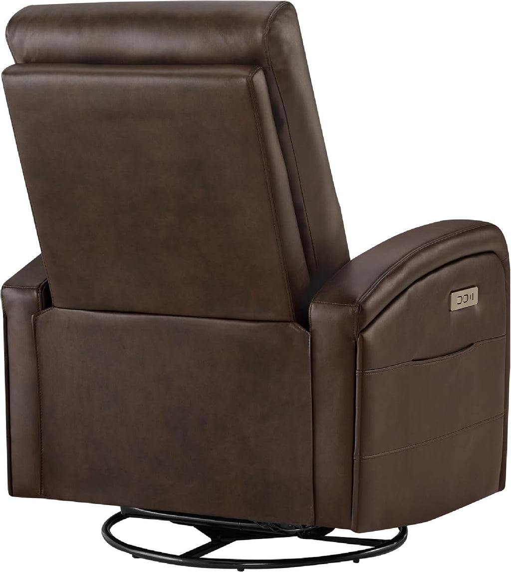 KISLOT Power Swivel Recliner Chair, Faux Leather Recliner 270° Rotation Modern Nursery Glider, Ergonomic Armrest & Side Storage Pocket, Comfortable Armchair for Living Room Bedroom & Nursery
