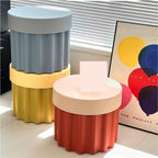 Storage Round Side End Table, Small Coffee Table with Stool Lids, Creative Pla Sofa Table for Living Room, Home and Office(Blue)