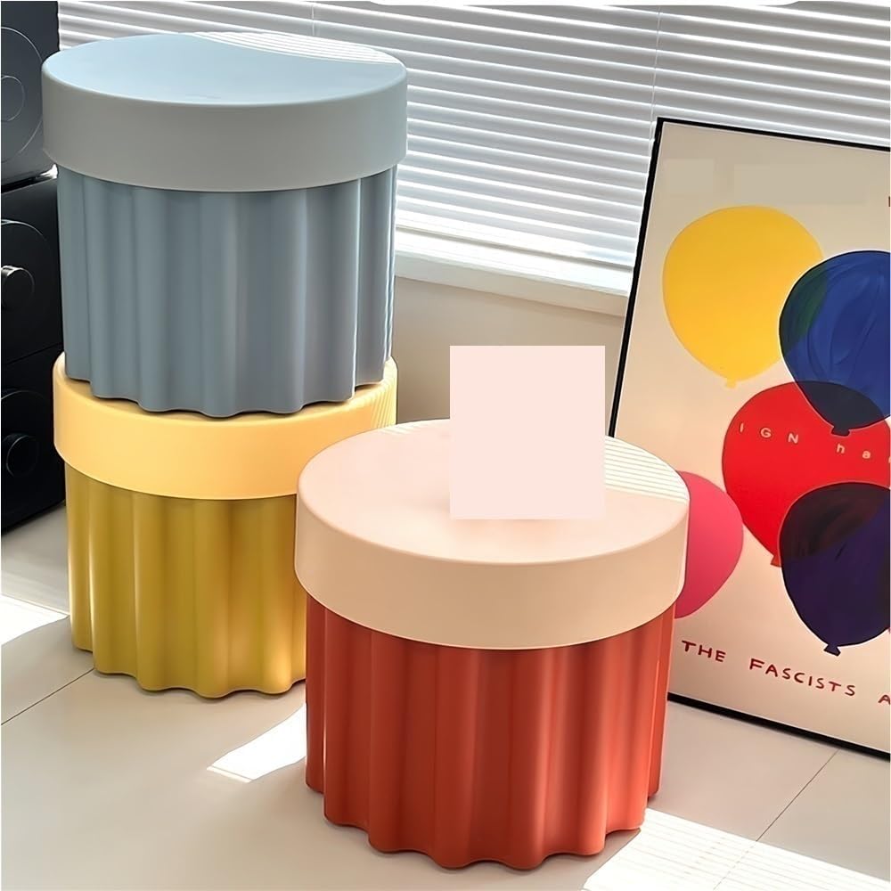 Storage Round Side End Table, Small Coffee Table with Stool Lids, Creative Pla Sofa Table for Living Room, Home and Office(Blue)