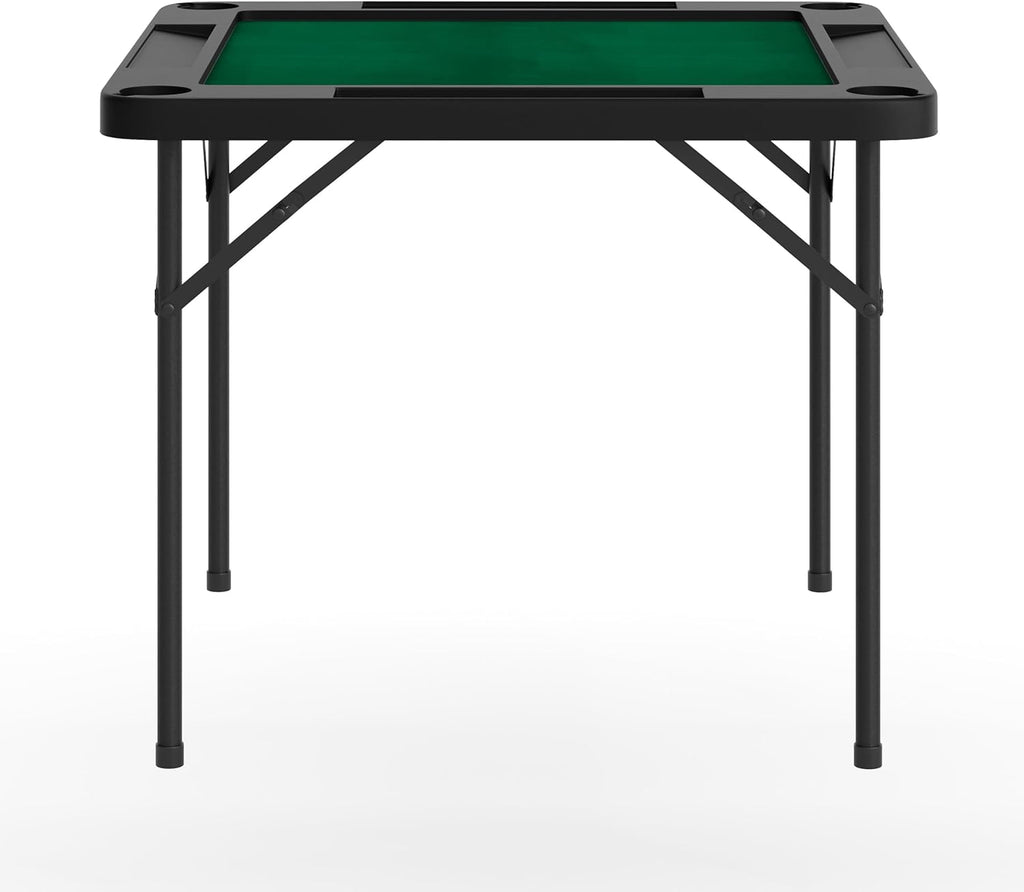 Flash Furniture Silas 34.5" Square Folding Card Table with Green Felt Playing Surface and Cup Holders, Portable Folding Game Table for 4 Players, Black/Green