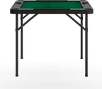 Flash Furniture Silas 34.5" Square Folding Card Table with Green Felt Playing Surface and Cup Holders, Portable Folding Game Table for 4 Players, Black/Green