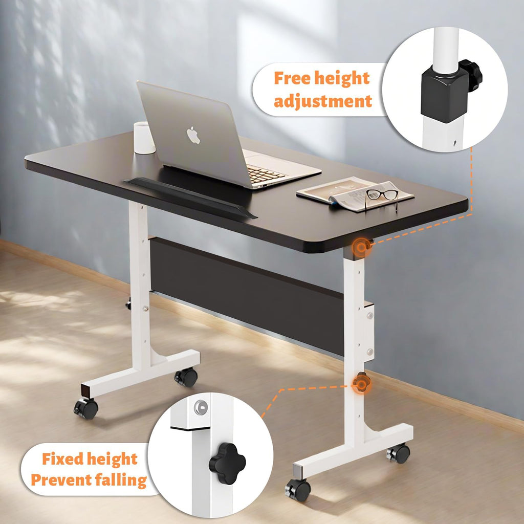 Rolling Desk Adjustable Height,Portable Laptop Desks,Small Standing Desk with Wheels for Home Office (31.50 * 15.75,Black)