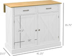 HOMCOM Rolling Kitchen Island with Drop Leaf Wood Breakfast Bar, Farmhouse Kitchen Cart with 2 Drawers, Adjustable Shelves for Dining Room, White