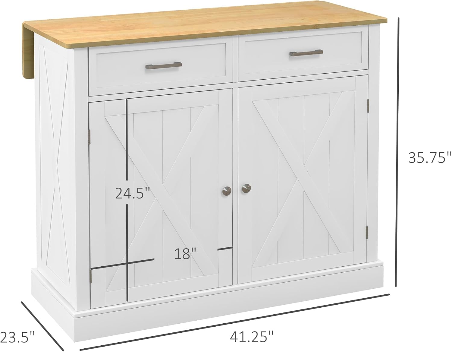HOMCOM Rolling Kitchen Island with Drop Leaf Wood Breakfast Bar, Farmhouse Kitchen Cart with 2 Drawers, Adjustable Shelves for Dining Room, White