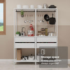 Madesa Kitchen Pantry Storage Rack with 4 Drawers 4 Shelves and 2 Hanging Rods 55" L Modular Multiuse Cabinet for Kitchen Organization - White