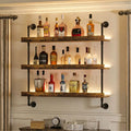23.6“ Wall Mounted Wine Rack with LED Lights,3-Tier Floating Bar Shelf for Liquor Bottle Display & Storage,Modern Wine Shelf Organizer for Kitchen, Home Bar & Dining Room