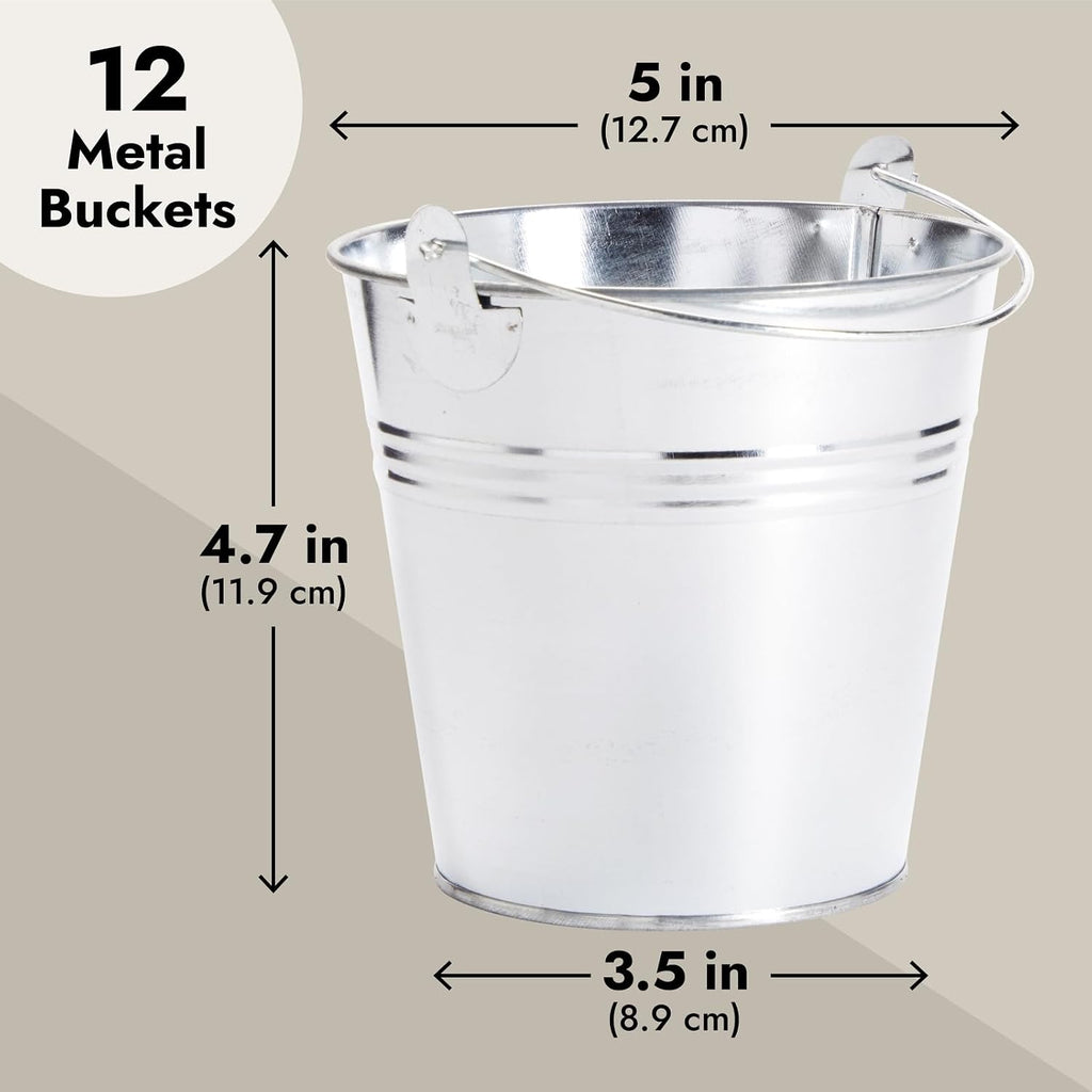 Juvale Galvanized Metal Buckets - 24 Pack, Silver, 4.7 in - Mini Metal Buckets with Handles for Party Decorations & Crafts