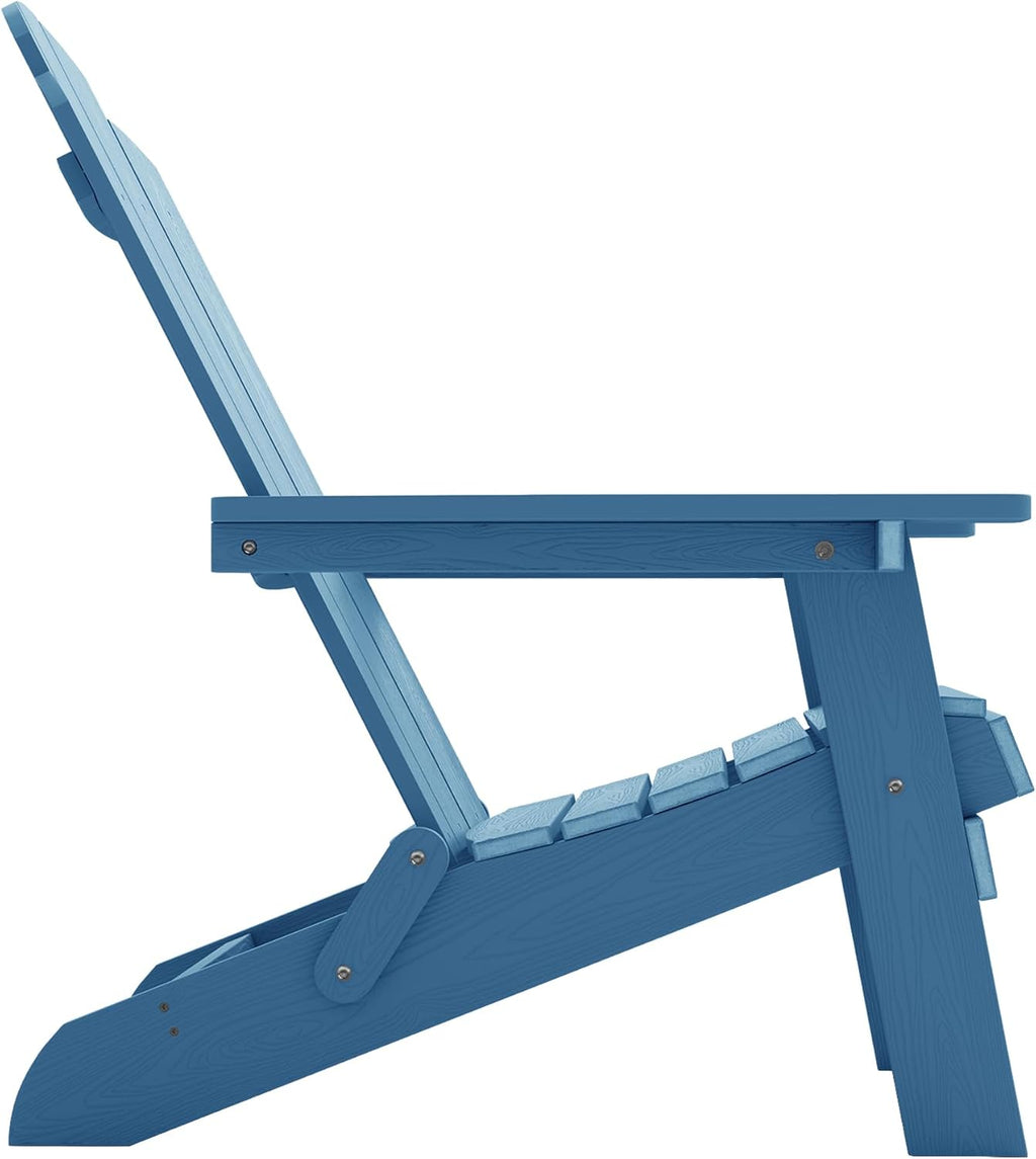 MXIMU Folding Adirondack Chair for Outdoor: Easy to Assemble and Comfortable Adirondack Chairs Set of 2 - All Weather Composite Plastic Chair for Outside Fire Pit Patio Lawn Garden Backyard Use(Navy)