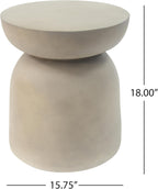 JOSHEN 16" Lightweight-Concrete Corner End Table, Retro End Table with Stable Load-Bearing Design, Decorative Accent Table with Round-Top for Indoor Outdoor, Light Grey