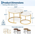 Garvee 23.6/15.7 Inch Round Nesting Coffee Table Set of 2, Round Coffee Table for Living Room, Space Saving Nesting Tables with Faux Marble Top, Metal Frame, Adjustable Feet for Bedroom