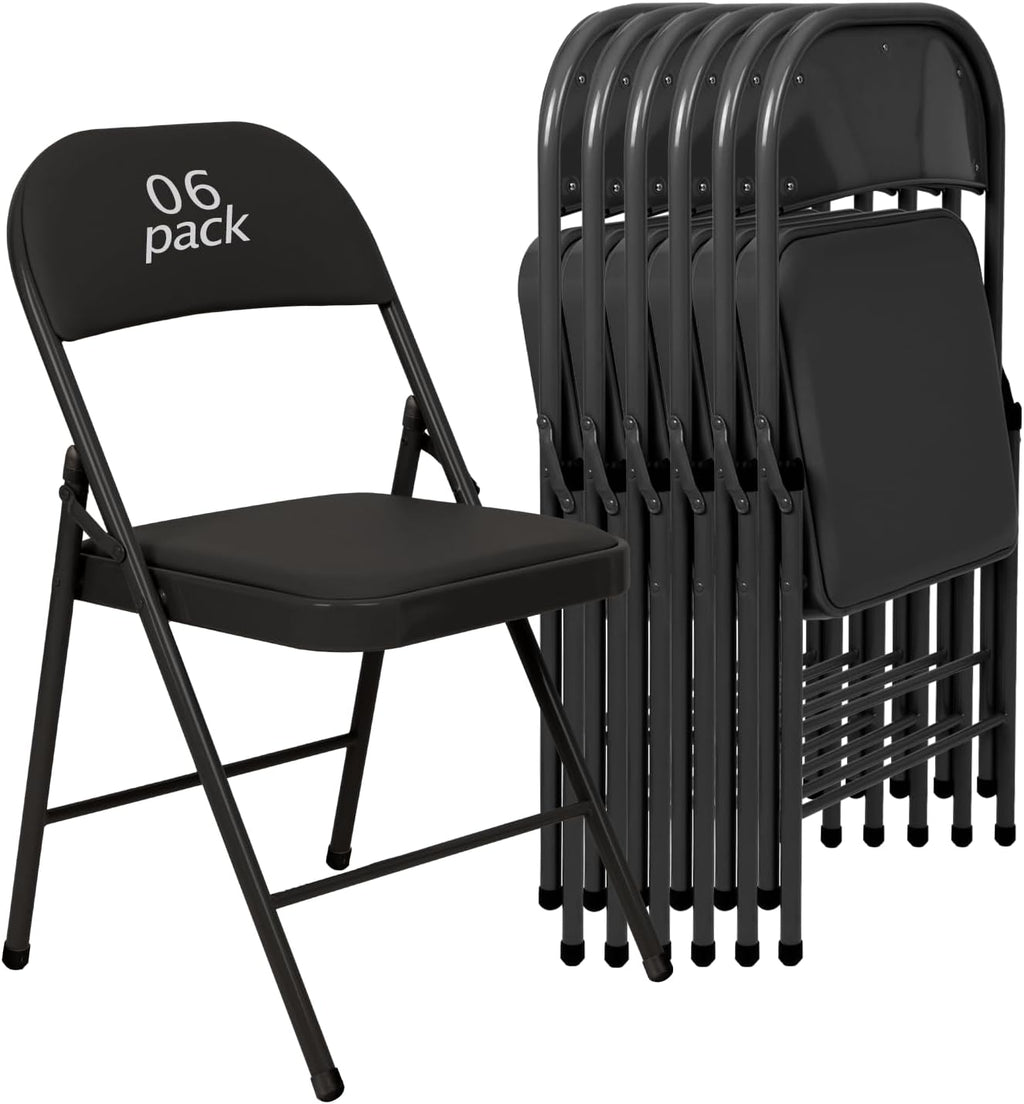 6 Pack Padded Folding Chairs, Heavy Duty Metal Frame with PU Leather Seat & Back, 350 lbs Capacity Portable Stackable Indoor Outdoor Chairs for Party Wedding Office(Black, 6 Pack)