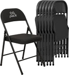 6 Pack Padded Folding Chairs, Heavy Duty Metal Frame with PU Leather Seat & Back, 350 lbs Capacity Portable Stackable Indoor Outdoor Chairs for Party Wedding Office(Black, 6 Pack)