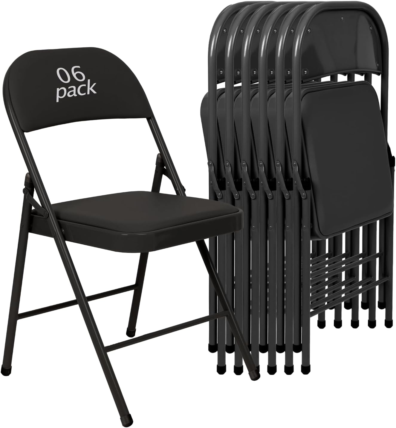 6 Pack Padded Folding Chairs, Heavy Duty Metal Frame with PU Leather Seat & Back, 350 lbs Capacity Portable Stackable Indoor Outdoor Chairs for Party Wedding Office(Black, 6 Pack)