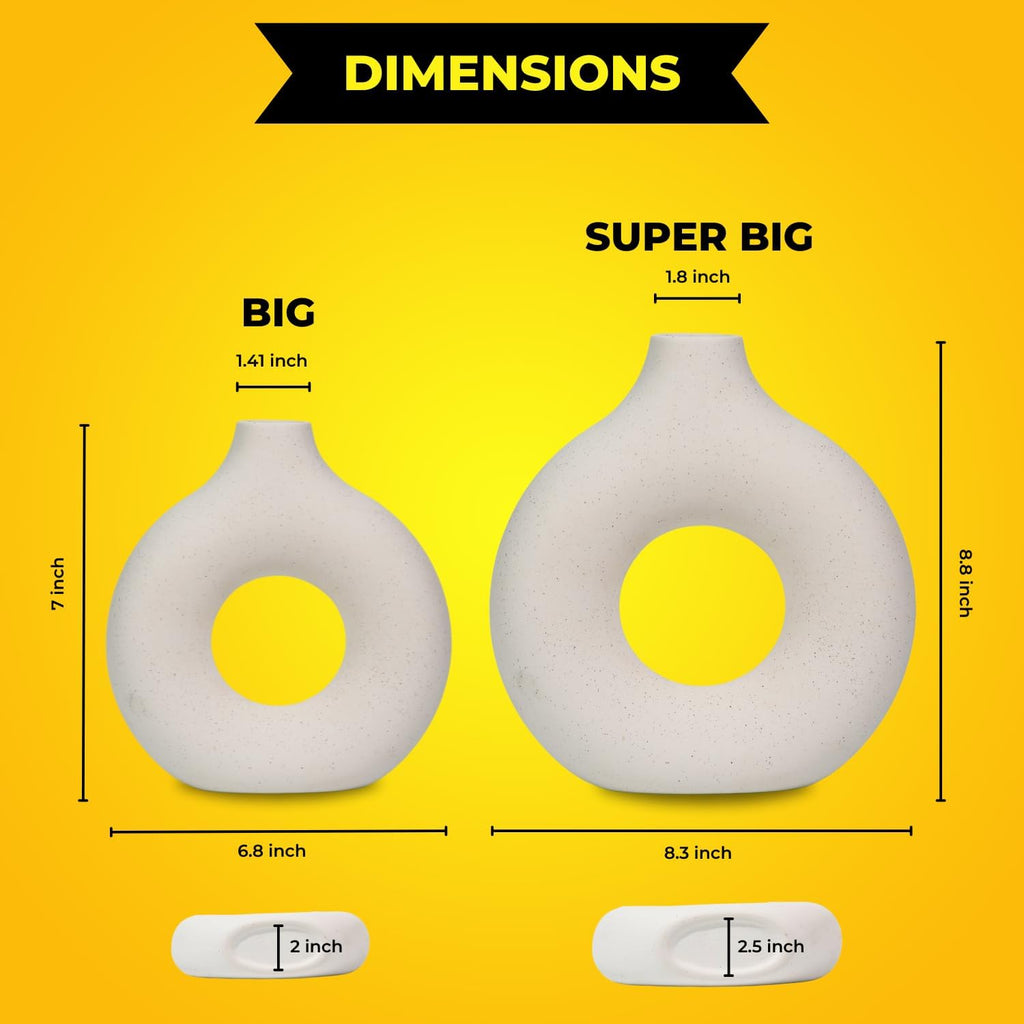 Set of 2 White Ceramic Vases - Modern Nordic Minimalist Decor for Home, Dining Table, and Shelves (Large & Medium)