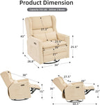 Power Recliner Chair Swivel Glider,Oversized Nursery Chair Recliner with Lumbar Support, Upholstered Swivel Rocker Recliner Chair, Glider Nursery Chair with Adjustable Headrest, Beige