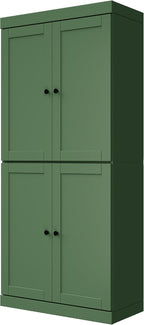 Palace Imports Solid Wood Kitchen Pantry Cabinet - 71.5" Tall x 32" Wide - Wooden Storage Cabinet with 4 Shaker Doors & 4 Adjustable Shelves, Green, 100% Renewable Eco-Friendly Wood, Made in Brazil
