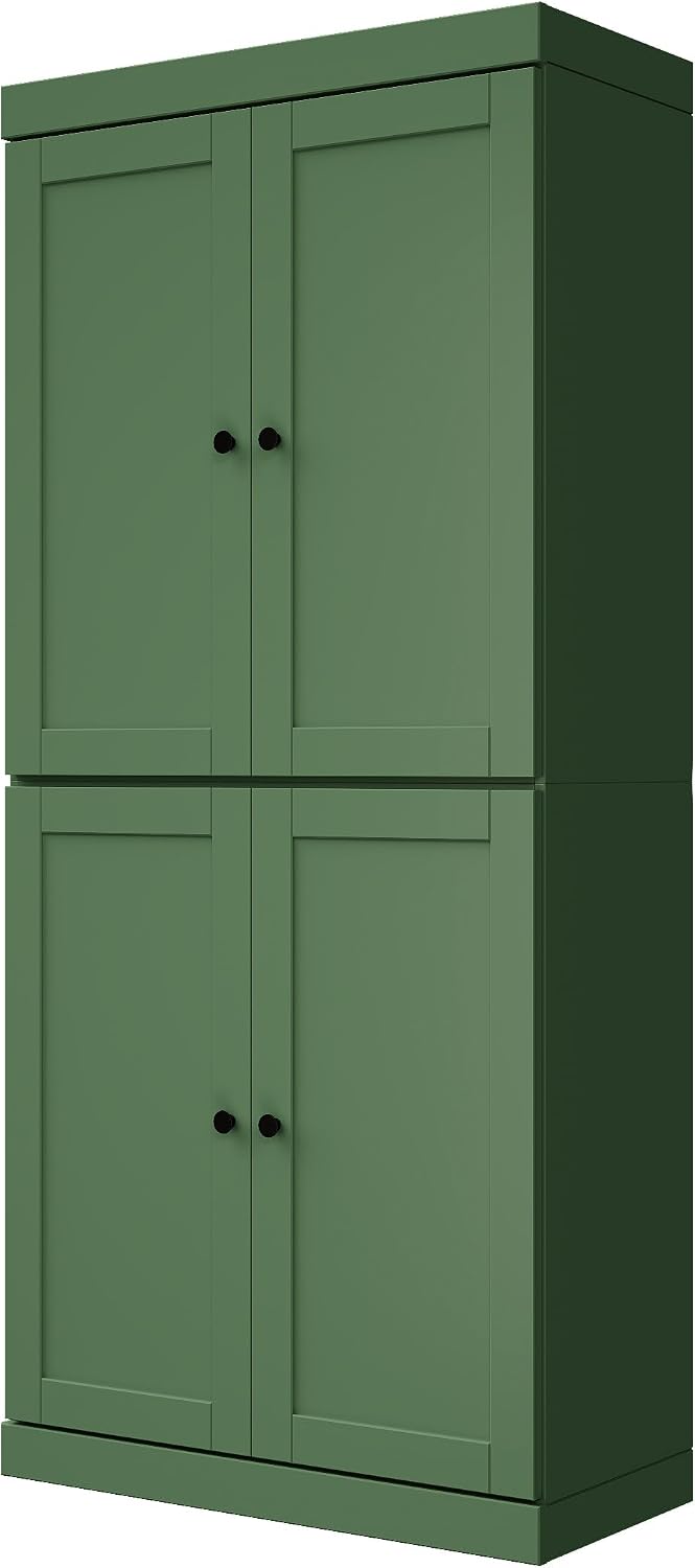 Palace Imports Solid Wood Kitchen Pantry Cabinet - 71.5" Tall x 32" Wide - Wooden Storage Cabinet w/ 4 Shaker Doors, 2 Drawers, 4 Adjustable Shelves - Green, 100% Eco-Friendly Wood, Made in Brazil
