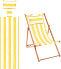 M METERXITY Beach Sling Chair Replacement Canvas, 16x44.5 Inch Folding Lounge Chair Fabric with Pillow for Beach/Sunbathing/Courtyard/Garden [Striped Yellow, Only Replacement]