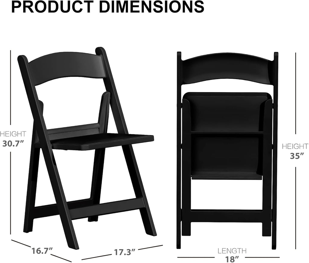 Resin Folding Chairs with Cushion - 4 Pack Black Folding Chairs, Lightweight Plastic Chairs, Comfortable Foldable Chairs for Wedding, Party, Home, Event, Indoor/Outdoor Use, 600lbs Capacity