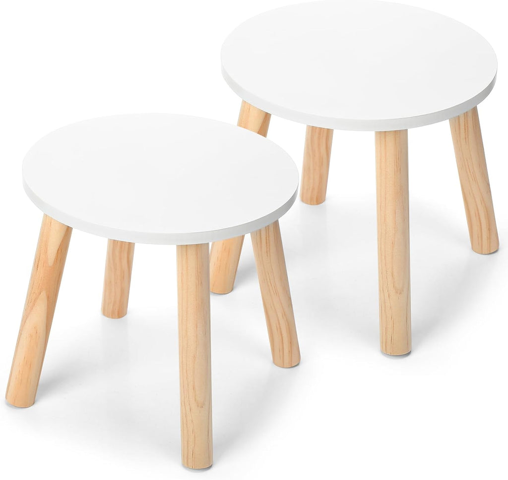Wenqik 2 Wooden Step Stool for Kids 10.3 Inch 4 Legged Small Wooden Step Stool Solid Hard Sturdy Chair for Bedroom Furniture