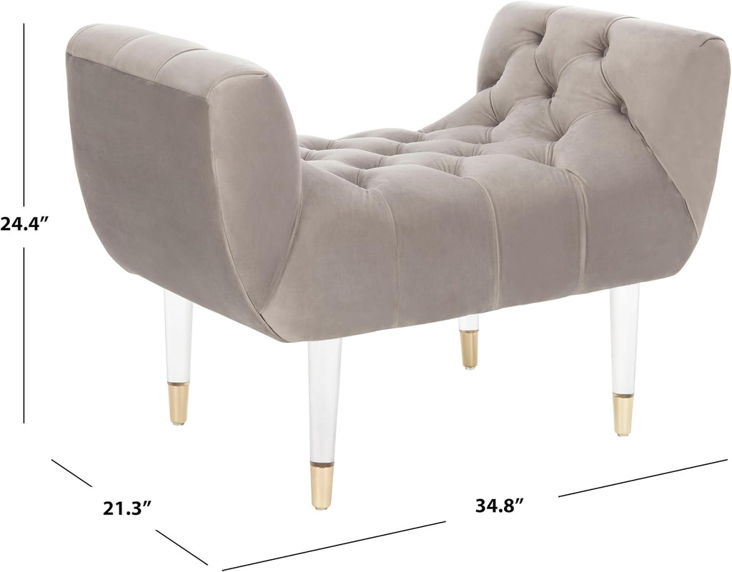Safavieh Home Collection Eugenie Pale Taupe and Gold Tufted Velvet Acrylic Bench