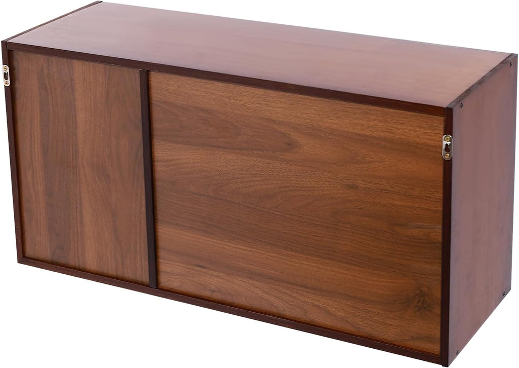 Small Kitchen Pantry Sideboard with 2 Sliding Tempered Glass Doors, Wall Mount or Countertop Cupboard Pantry Cabinet, 31.5 x 11 x 15.7in Storage Cabinets for Dinner Plates, Bowls, Plates