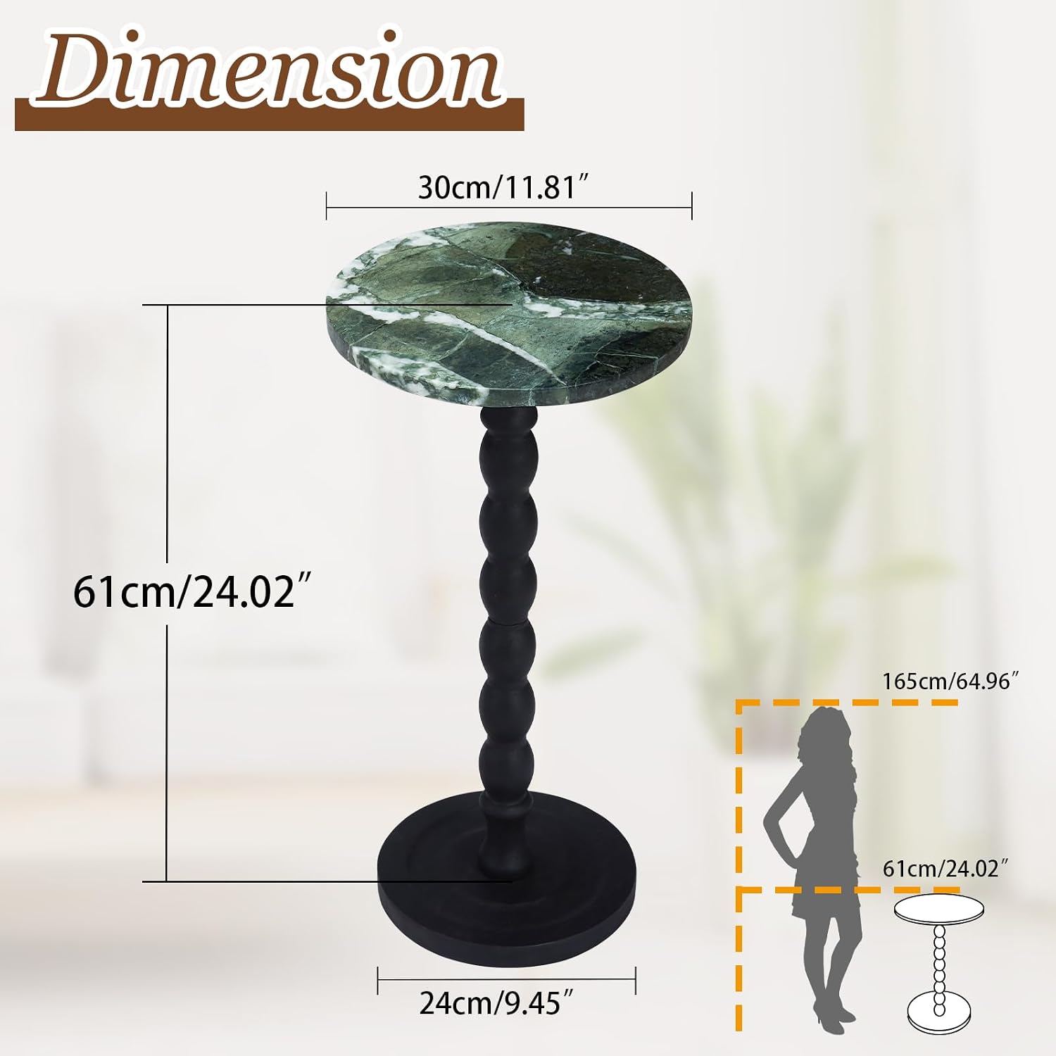 Marble Side Table, Round End Table with Faux Marble Top and Solid Wood Legs, Modern Accent Table for Living Room, Bedroom, Small Spaces and Office (Travertine, Small)