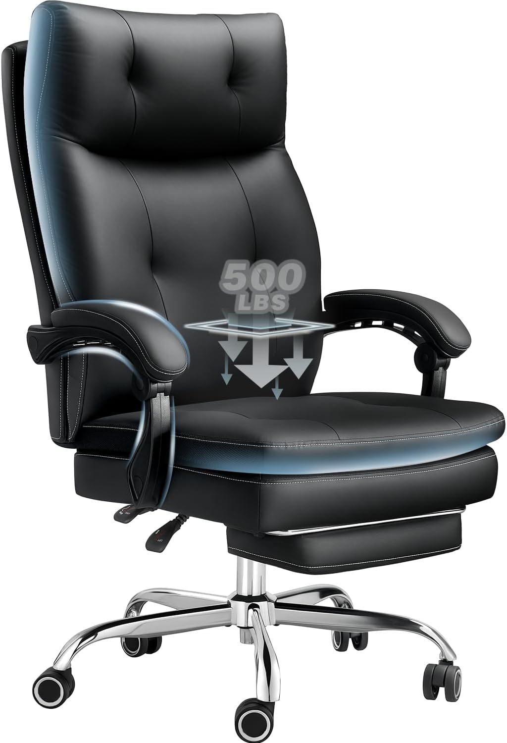 Big and Tall Comfy Office Chair,Ergonomic High Back Executive Desk Chair with Foot Rest,Heavy Duty Reclining Computer Chair with Wide Spring Cushion for Cross Legged,Home,Office,Gaming