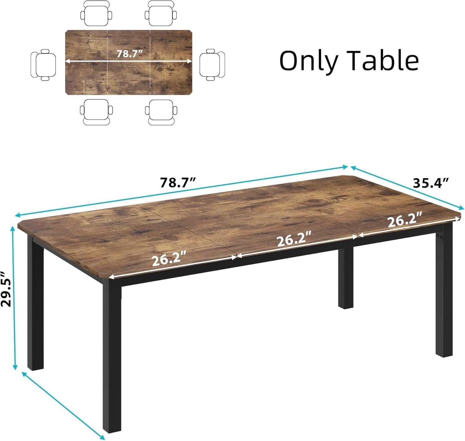 GAOMON 78 Inch Long Kitchen Table for 6-8, Dining Room Table for Kitchen Living Room, Large Dinner Tables, Industrial Indoor Restaurant Tables with Sturdy Metal Frame(Only Table) (Brown)